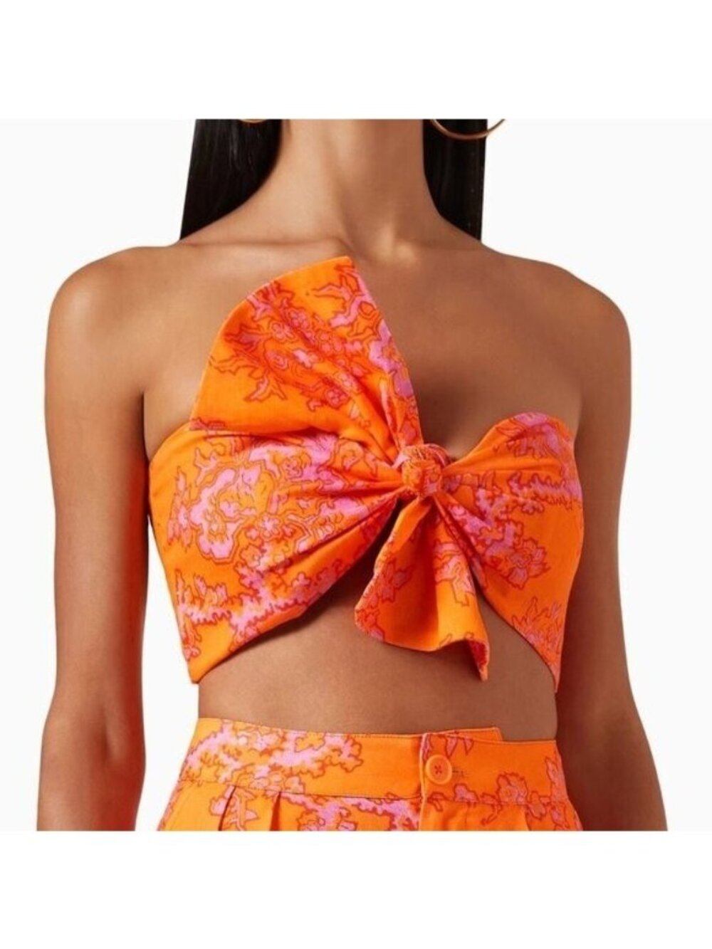 NEW RHODE TONI ORANGE LINEN BANDEAU TOP IN CORAL REEF PRINT #2 SIZE XL